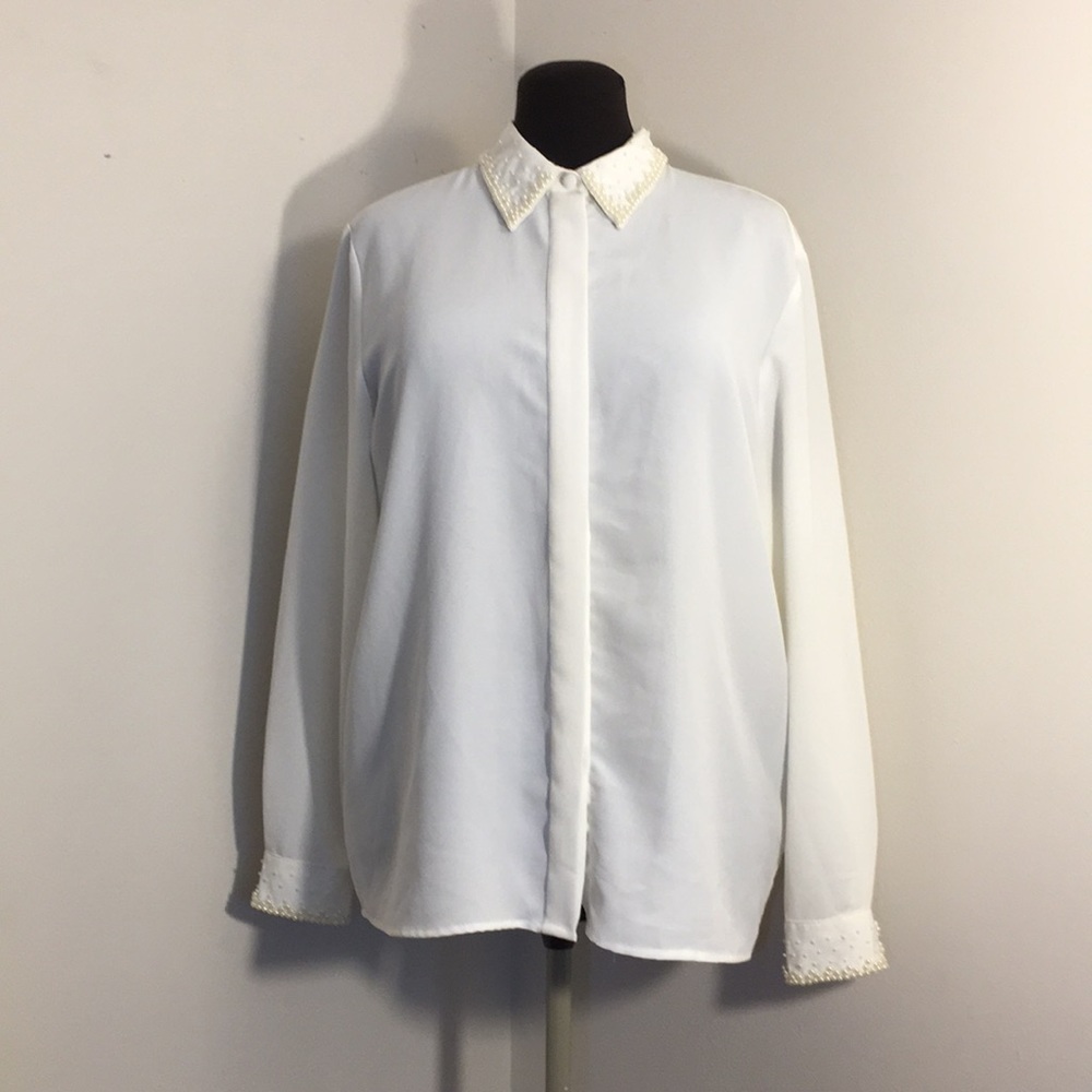 VINTAGE White Pearl Accented Button Down